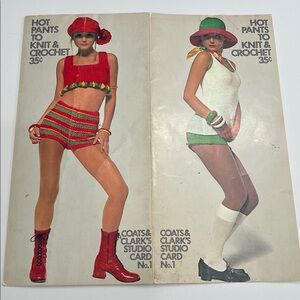 HOT PANTS TO KNIT & CROCHET Coats & Clarks Studio Card #1 1971